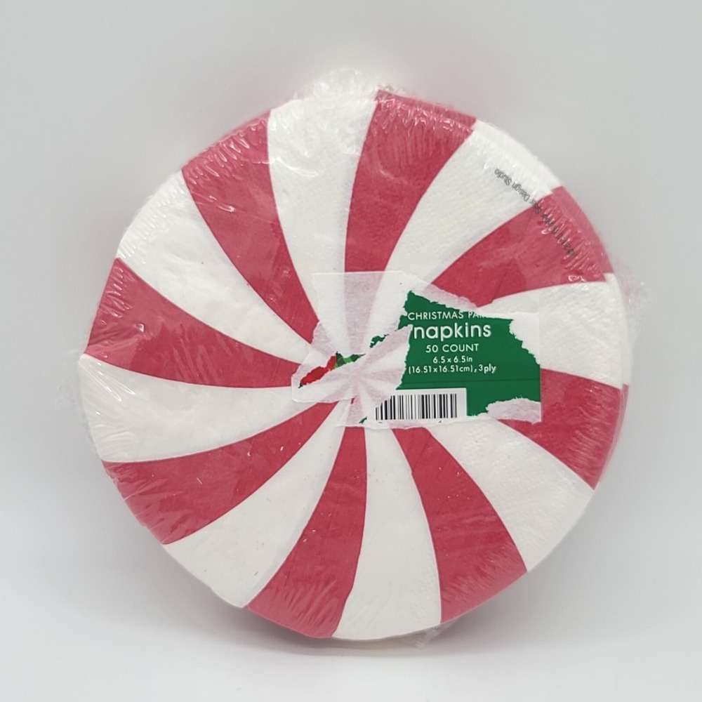 NEW Round Peppermint Paper Napkins Holiday Party Decor Christmas Candy 50 Ct